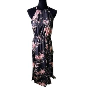 Lulus Womens Navy Blue Floral Feel the music Strappy maxi dress Medium NWT